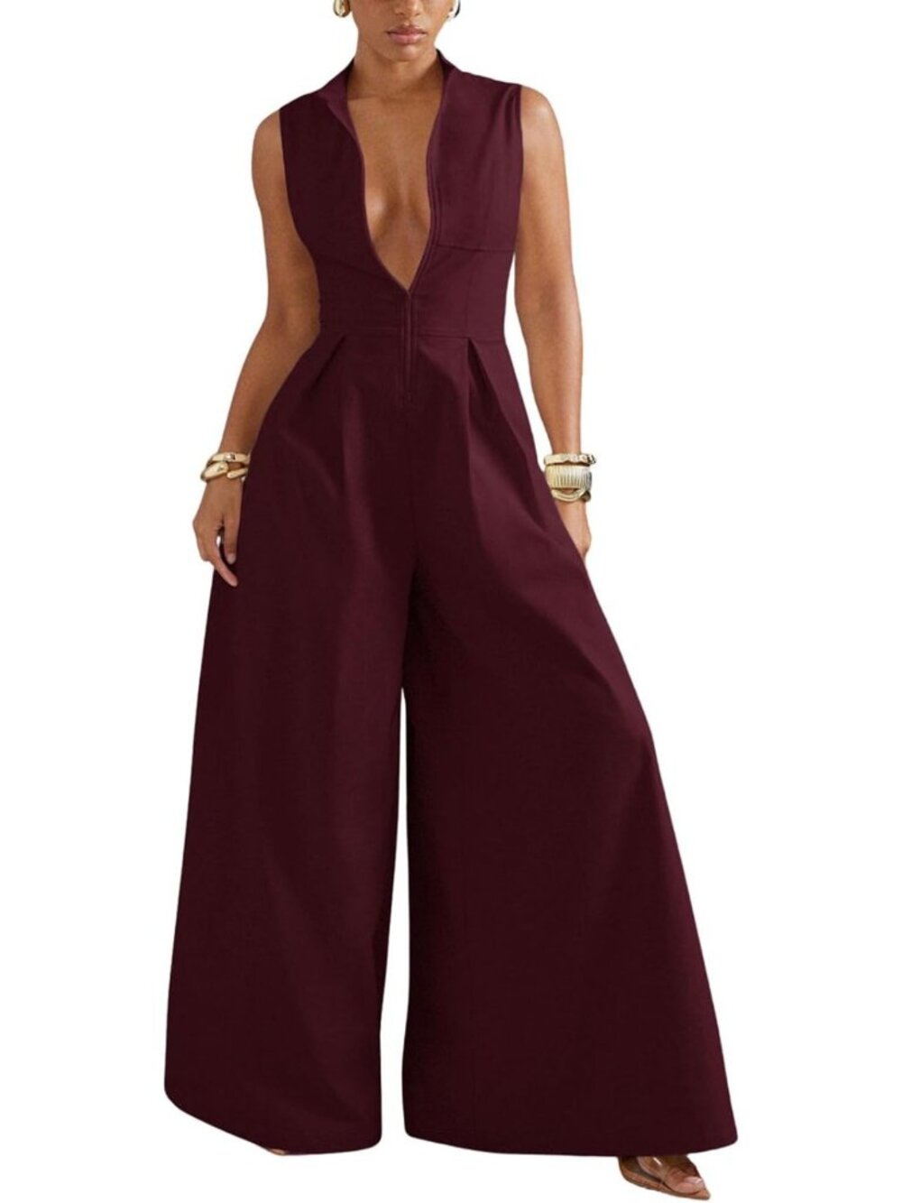 Chic Women's Zip Up Wide Leg Jumpsuit | Dressy Formal One Piece Outfit